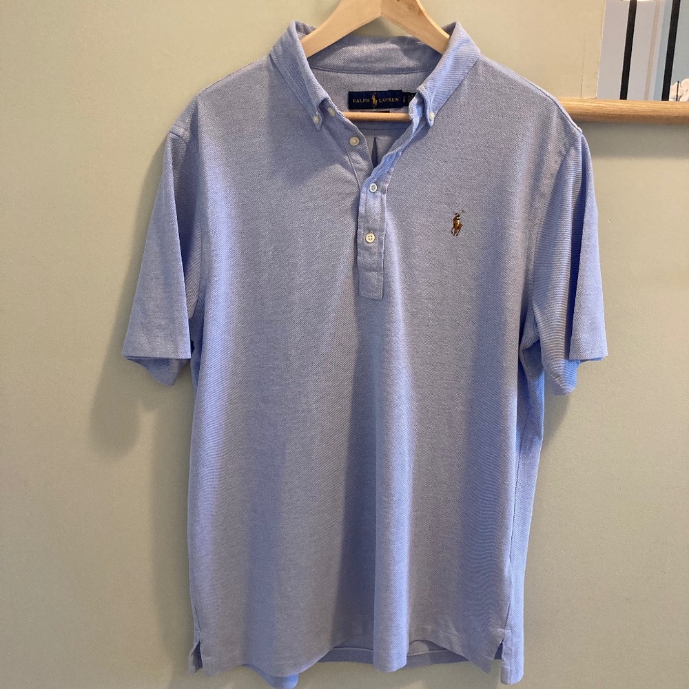 Ralph Lauren Short Sleeve Blue Pique Men Size L